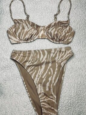 wild fable Beige Zebra-Print Balconette Bikini Top & High-Cut Bottoms
